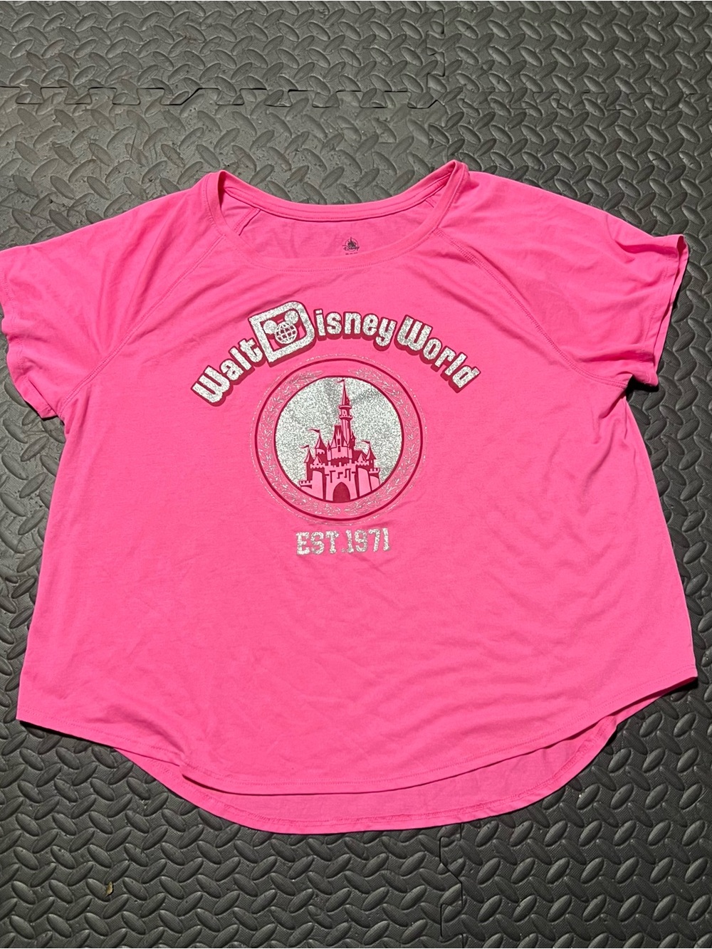 Disney Hot Pink Short Sleeve Tee with Castle Graphic
